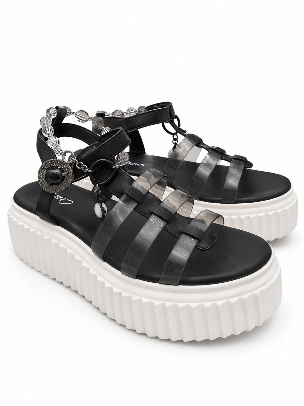 New! Circus Sam Edelman Black Platform Sandals w/ Clear Jelly Ankle Straps sz 9